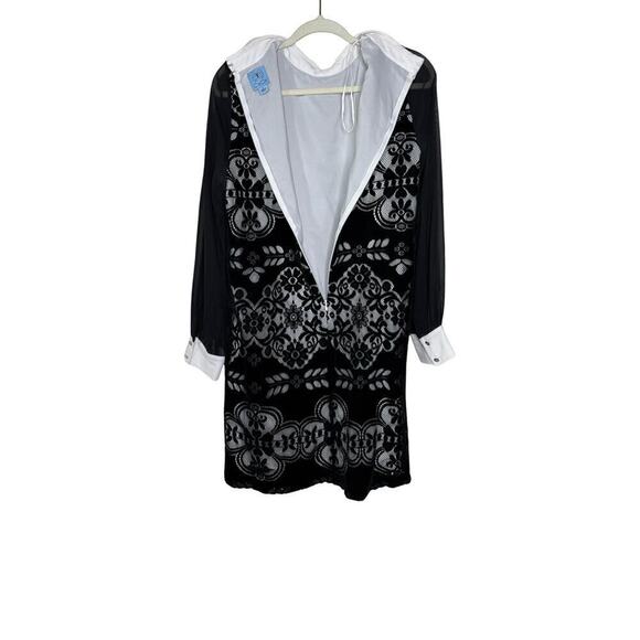 CeCe Velvet Floral Collared Dress Long Sheer Sleeves Women’s Size 14 - Picture 5 of 9